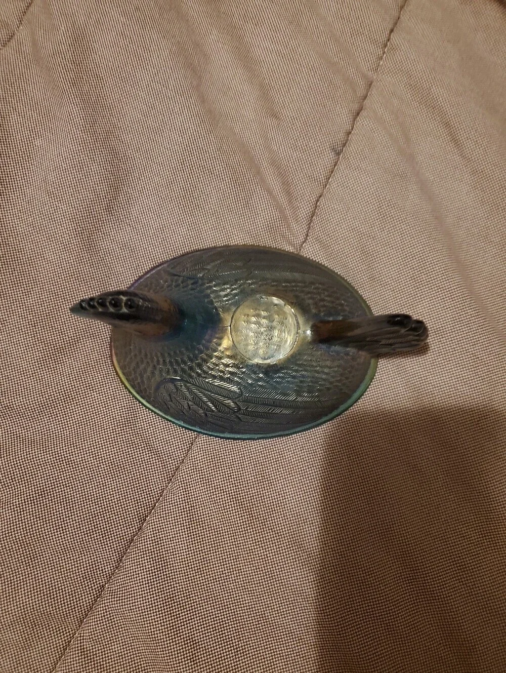 Vintage Indiana Glass Iridescent Carnival Blue Hen on Nest Top Only